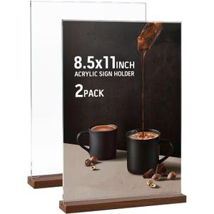 Acrylic Sign Holder 8.5 x 11 Inches  Clear Tabletop Sign Stand for Signs, Table Numbers, Place Cards, and Display Stands  Durable Acrylic Frame for Restaurants, Events, and Retail 2pack