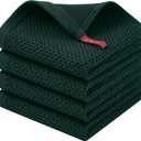 Homaxy 100% Cotton Waffle Weave Kitchen Dish Cloths, 4-Pack Ultra Soft Absorbent Dish Towels, Quick Drying Dish Rags, 12 x 12 Inches, Blackish Green
