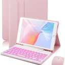 SAMTUNK for iPad mini 5 (2019) & Mini 4 (2015) Case with Keyboard for iPad mini 5th 4th Generation 7.9" - 7 Colors Backlit Keyboard Case - Built in Pencil Holder with Mouse - Pink