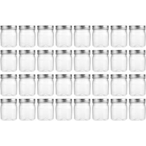 19 x novelinks 8 oz Clear Plastic Jars with Airtight Lids, 32 Pack Plastic Mason Jars with Lids 8oz, Refillable Storage Slime Containers & Small Spice Jar for Kitchen Organization (32 Pack,Silver)