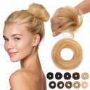 MY-LADY Messy Bun Hair Pieces Human Hair for Women Real Hairpiece Straight Scrunchies Tousled Updo Donut Chignon Ponytail Extension Ash Blonde & Bleach Blonde