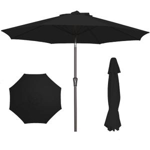 PatioKingdom 9FT Patio Outdoor Umbrella-UPF 50+ Sun Shade with Wind Vent, Push-Button Tilt & Smooth Crank Lift, Rust-Resistant Fiberglass Frame for Garden, Backyard,Yard (Black)