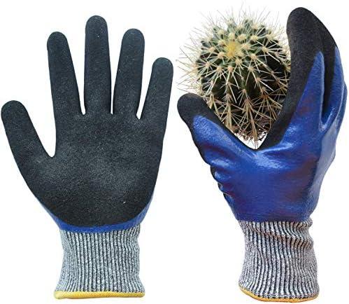 GLOSAV Durable Gardening Gloves for Men, Heavy Duty Nitrile Garden Gloves, Double Coated Work Gloves, Cut Resistant, Puncture Proof, Water Resistant, Touch Screen (Large)