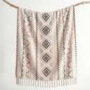 Boho Throw Blanket for Couch - Farmhouse Rustic Soft Blanket with Tassel, Western Aztec Vintage Blanket, Bohemian Cozy Blanket, Gifts for Women(50x60 Inches, Beige and Gray)