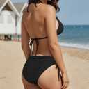 Women's Halter Triangle Bikini Set Tie Side String Bathing Suit Two Piece Cheeky Thong Swimsuit for Women (Black, S)