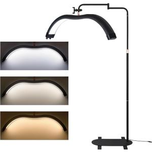 Lash Light for Eyelash Extensions, Lash Floor Lamp with Stepless Dimmable LED Light, Half Moon Lamp for Tattooist Esthetician, Rotating Head and Adjustable Height-Black