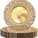 13 Inch Gold Plastic Charger Plates Set 12 Pack, Elegant Round Disc Chargers for Table Setting, Decorative Placemats for Regular Dinner Plates, Holidays, Events, and Entertaining (Design B)