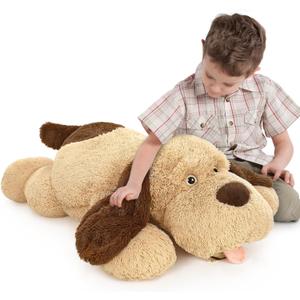 MorisMos 40 Inch Giant Dog Stuffed Animals, Fluffy Large Stuffed Dog Plush, Big Puppy Throw Pillow Gifts for Kids, Boys, Girls, Brown (Light & Dark Brown)