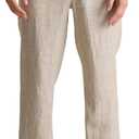 Men's Linen Blend Casual Pants, Lightweight Breathable Drawstring Summer Beach Pants (XL)