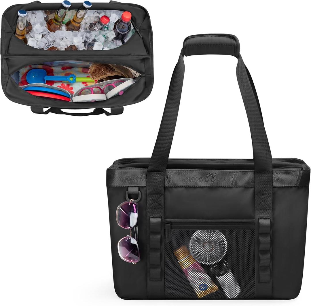 Yarwo Beach Bag for Women, Sandproof Swim Tote Bag with Cooler Compartment and Wet & Dry Pockets for Pool Cruise Vacation