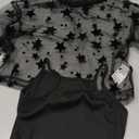BEAUDRM Girl's 2 Piece Set Star Graphic Sheer Mesh Shirt Crew Neck Short Sleeve Crop Top with Camisole, Size 8Y