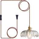 Plug in Pendant Light Fixtures, Plug in Hanging Lamps Glass Hanging Lights, Pendant Lighting for Kitchen Island, Bedroom, Dining Room, Living Room, E26 No Bulb (Brown)