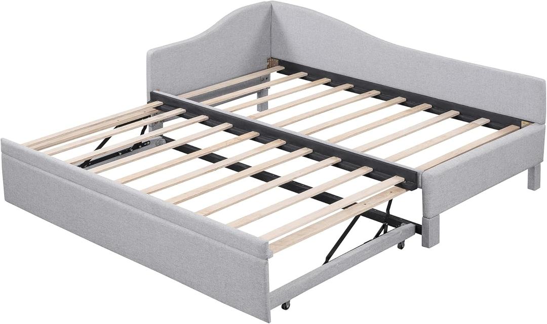 L-Shaped Double upholstered Sofa Bed with pop-Out Bed Frame, Beige/Grey/Pink Linen Fabric, 80 inches Long x 42 inches Wide x 33 inches high, no Mattress Base Required, 400 lbs Weight Limit. (Grey)