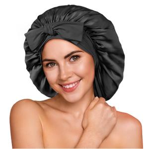 YFONG 100% 22 Momme Mulberry Silk Bonnet for Sleeping Women, Larger Double Layer Silk Hair Wrap for Curly Short Long Hair, Non-Slip Sleep Cap Turban with Elastic Tie Band for Hair Care, Black YFONG 100% 22 Momme Mulberry Silk Bonnet for Sleeping Women, Larger Double Layer Silk Hair Wrap for Curly Short Long Hair, Non-Slip Sleep Cap Turban with Elastic Tie Band for Hair Care, Black
