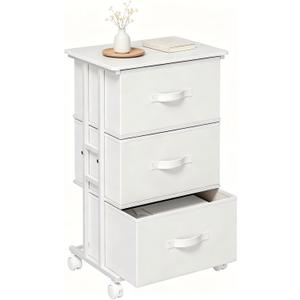 DUMOS Nightstand, Rolling Bedside Table with 3 Fabric Drawers, 11.8"D x 16.7"W x 30.1"H