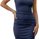 Wenrine Womens Summer Tank Dress Casual Sleeveless Ruched Bodycon High Slit Party Club Beach Midi Sundress, S