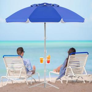 Aoxun Portable Umbrella with Stand, 6.5ft Sun Shade Umbrella with Stand, Lightweight Adjustable Standing with Sand Anchor and Carry Bag, Instant Sun Protection, Easy to Carry, Blue