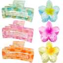 ISCRM Flower Hair Claw Clips for Women Girls, Cute Big Claw Clips for Thick/ Thin Hair Claws, Plumeria Hibiscus Hawaiian Flower Hair Clips for Hair, Summer Beach Hair Accessories Gifts (colorful)