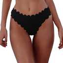 HYTENSUN Women's Bikini Bottoms Sexy Scallop Cheeky Solid Swimsuit Bottom (Medium, 884 Black)