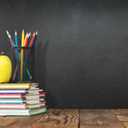AOFOTO 5x3ft Classroom Chalkboard Back to School Backdrop Pencils Vase Stack of Books on Wooden Board Blackboard Background for Photography Kid Baby Portrait Photo Shoot Studio Props Vinyl