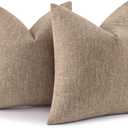 decorUhome Chenille Decorative Throw Pillow Covers 18x18 Set of 2, Farmhouse Textured Square Neutral Solid Accent Pillow Covers for Couch Sofa Bed Living Room Home Decor, Khaki