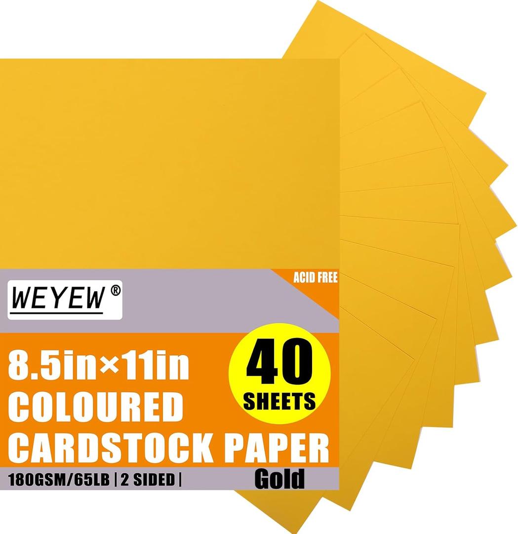 Gold Cardstock 8.5 x 11 Thick Paper, 40 Sheets 65 LB/180 GSM, Cardstock Printer Paper for Invitations, Menus, Wedding, DIY Cards, Kids School Supplies
