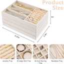 Jewelry Drawer Organizer Tray Set of 4 Stackable Velvet Jewelry Trays Drawer Inserts Organizer Case Set for Women Jewlery Storage Display Tray for Earrings, Rings, Necklaces, Bracelets, Watch (Beige)