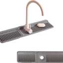 Faucet Mat for Kitchen Sink, 24"X5.5" Silicone Sink Splash Guard with Soap Holder, Snap-On Design & 7slope Fast Drain, Folding Sink Faucet Mat for Universal Kitchen Bathroom SinkGrey (Gray)