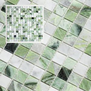 6 Sheets Emerald Green and Carrara White Marble Square Mosaic backsplash Tiles, Polished Shower Room Floor and Wall Tiles