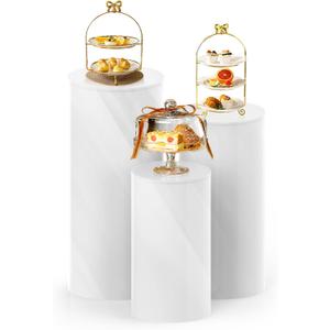 White Cylinder Pedestal Stands for Party- 3 Pieces , Large White Cake Pedestal Stand, Pedestal Display Plinth Pillars for Wedding Ceremony Birthday Party Art Decor--35.4''(L),29.5''(M),23.6''(S)