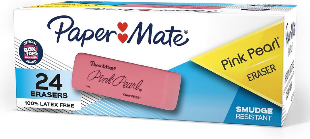Paper Mate Pink Pearl Erasers, Medium, 24 Count - Back to School, Classroom, Teacher Supplies