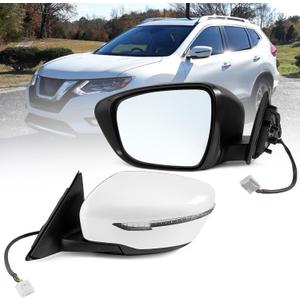 Left Driver Side Mirror Assembly Fits 2014 2015 2016 2017 2018 2019 2020 Nissan Rogue with Power Glass Heated and Turn Signal Match White Replace NI1320287(7Pins) (L-7Pins)