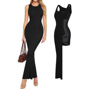 Popilush Built-in Bra Shapewear Maxi Long Dresses for Women Bodycon Sleeveless Modal Casual Formal Tummy Control Dress M