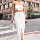 Hybrid & Company Women's Long Denim Skirt Stretch Jean Skirt for Office and Casual Wear (White, M)
