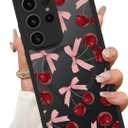 ZIYE Magnetic Case for Samsung Galaxy S22 Ultra 6.8 Inch [Compatible with MagSafe] Hard PC and Soft TPU Case with Cherry Pink Bows Anti-Scratch Shockproof Protection Phone Cover for Women