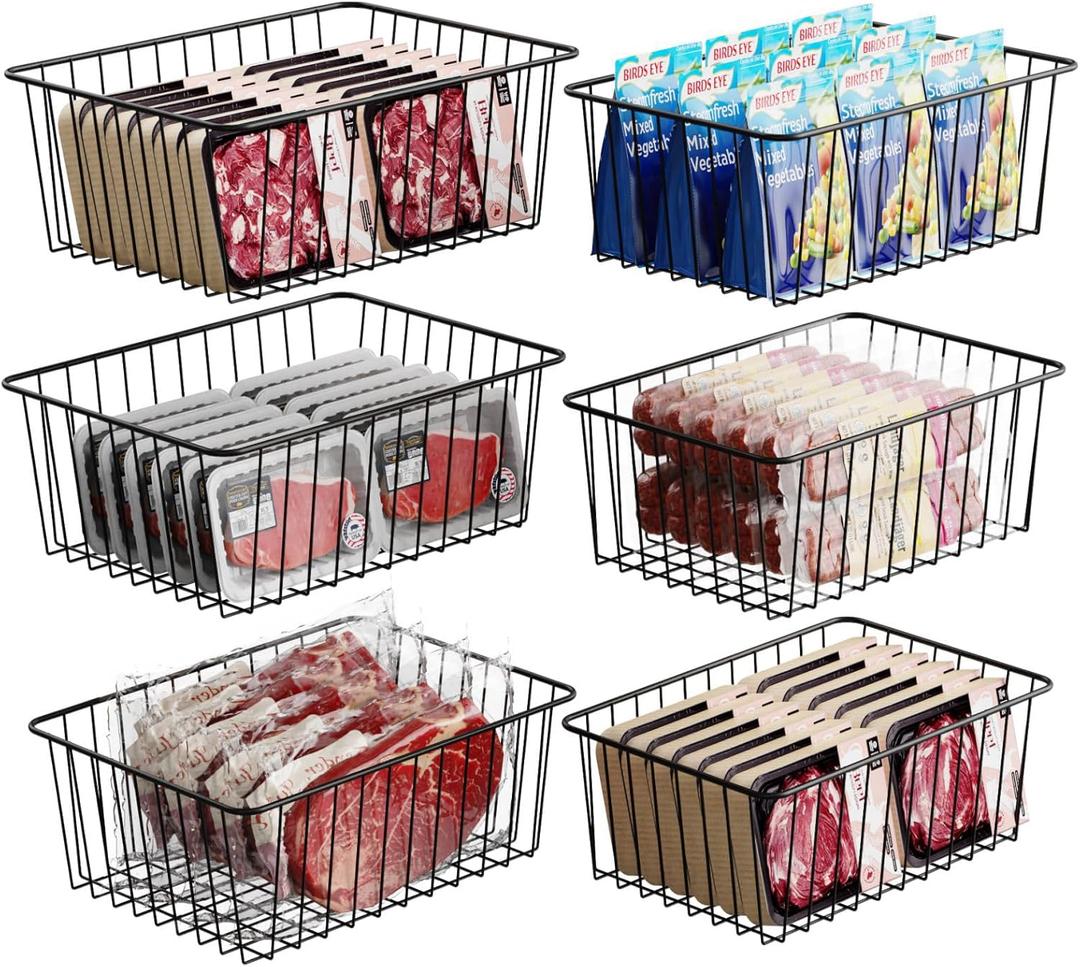 Freezer Organizer Bins - For 16 Cu Ft Upright Freezer, 6 Pack Black