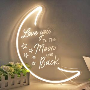 Britrio LED Moon Neon Light Sign, 15.75x10.24 Warm White Love You To the Moon And Back Neon Wall 3D Art for Party Girls Kids Bedroom Living Room,Home Decor Night Light 5V USB Powered with Dimmer Switch