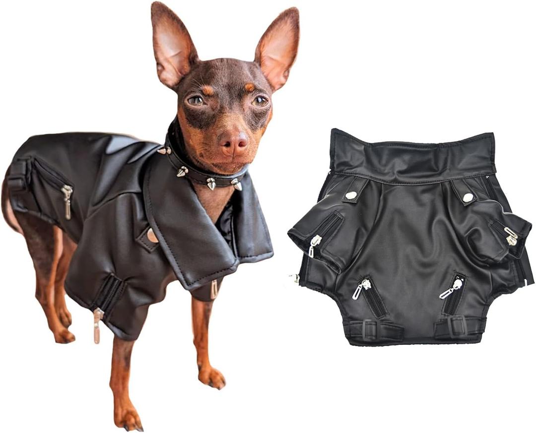 Cool Dog Leather Jacket Coat Clothes,Halloween Rock Star Costume for Small Medium Dogs (S, Black)