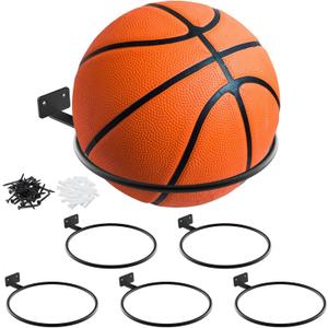 Basketball Holder Wall Mount Soccer Display Rack Metal Universal Ball Display Rack Stand for Basketball Football Volleyball (6 Pack)