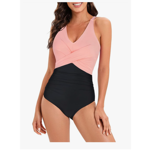 American Trends Swimsuit Women One Piece Tummy Control Bathing Suit for Women Modest V Neck Swimwear, Small