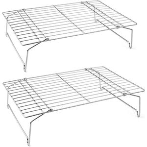 P&P CHEF Cooling Rack Set of 2, 2-Tier Stackable Stainless Steel Wire Racks for Baking Cooking Cooling Roasting, Collapsible & Heavy Duty, Oven Safe & Easy Clean, 15" x 10", Silver