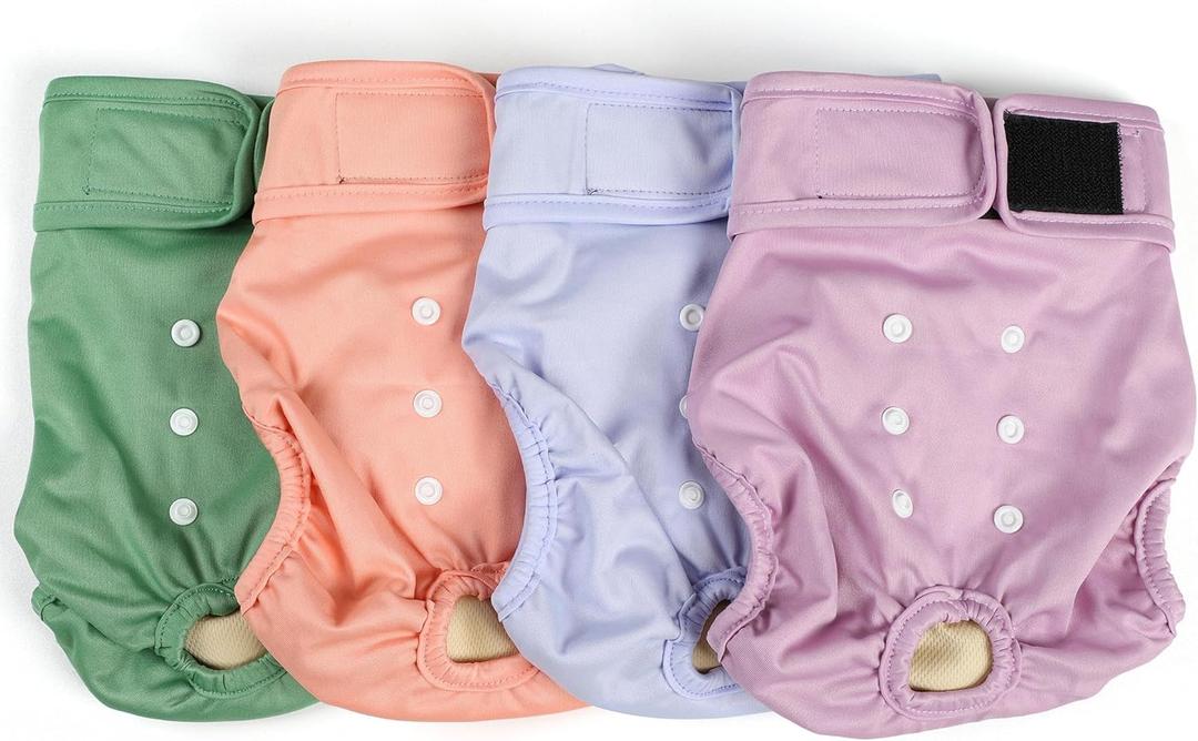 4Pack Dog Diapers Female Washable, Reusable Diaper for Doggie, Highly Absorbent Dogs Diaper, Adjustable Leakproof Puppy Diapers Skirt for Heat, Incontinence, Period Doggy Nappies Medium  