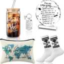 5 Pcs Graduation Gifts Set for Her Class of 2026 Congrats Grad Gift with Makeup Bag Sock Keychain Coffee Glass She Went to Change The World Positive for Senior High Friend Roomate Women Sister