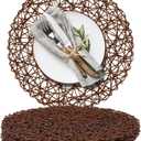 AHHFSMEI Paper Braided Round Placemats Set of 6 Natural Non-Slip Heat Resistant Table Mats for Dining Tables Woven Indoor & Outdoor Place mats (Coffee)