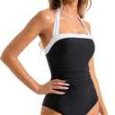 SUUKSESS Women Sexy Tummy Control One Piece Swimsuit Halter Retro Bathing Suit (L)