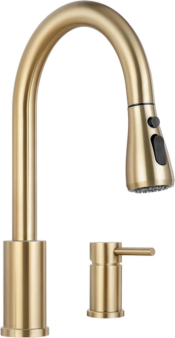 Pull-Down Kitchen Faucet for 2-Hole Sink,Single Handle Sink Faucet,with 3 Spray Modes and Separate Handle,Gold