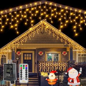 Ollny Icicle Lights for Outside 504LED 41FT, Warm White Christmas Light with Remote 8Modes Timers Waterproof, Plug in Connectable Hanging Lights for Outdoor Indoor House Roof Holiday