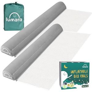 LUMARA Inflatable Bed Rail for Toddlers 2 Pack - Portable Travel Bed Bumpers for Kids Fits Twin Full Queen King Size Beds - Non-Slip Safety Guard Rails, Grey