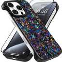 AIGOMARA Slim Frameless for iPhone 15 Pro Max Case with Screen Protector, Luxury Opalescent Pearl Minimalist Borderless Phone Case for Women Girls, Ultra-Thin Hard Shockproof Case Cover, Purple