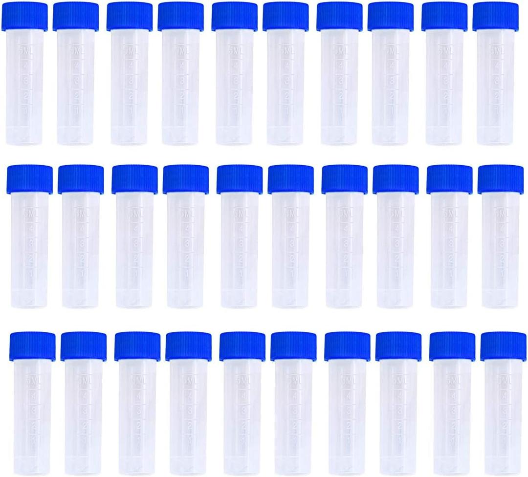 Twdrer 50PCS 5ml Plastic Graduated Vial Tube with Screw Caps,Small Test Sample Bottles Tubes Container with Lid